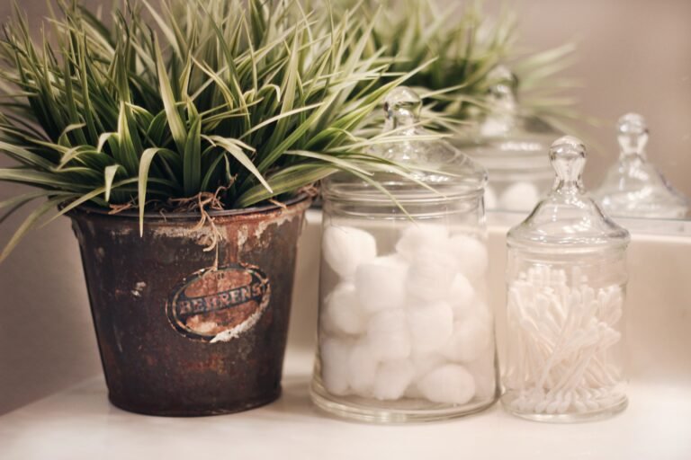shallow focus photo of green plants beside clear glass jar
